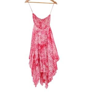 Alice Olivia Pink Strapless Silk‎ Midi Dress Fairy Whimsical Asymmetric Size XS